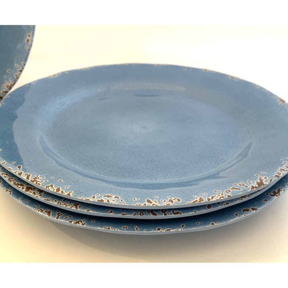 4 Tommy Bahama Melamine Crackle Salad Plates 9" Turquois Blue Aqua Rustic - Picture 5 of 7
